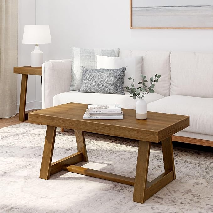 Plank+Beam Classic Rectangular Coffee Table, 40 Inch Farmhouse Coffee Table by PlankBeam
