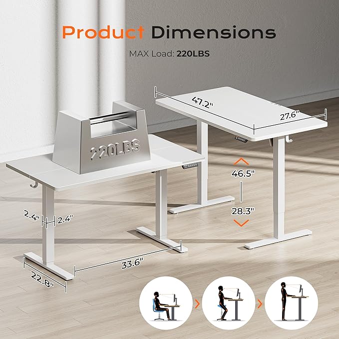 Huuger 48 x 28 Large Electric Standing Desk, Height Adjustable Desk, 27.6" Deep - Image 2