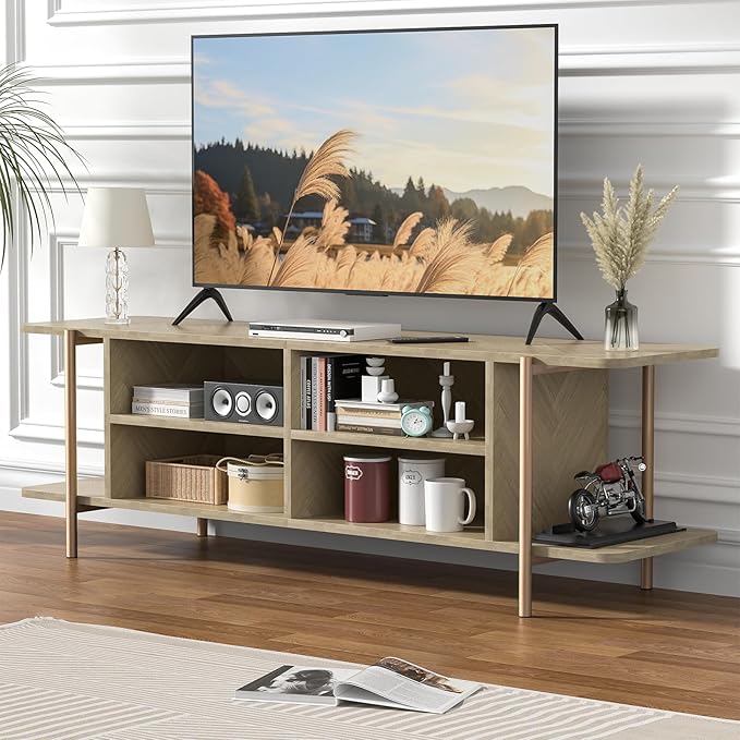 Giluta TV Stand for TV up to 75 Inch, Wood TV Cabinet - Image 3