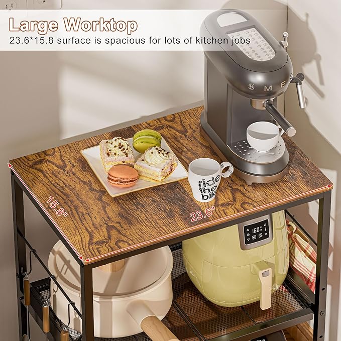 Microwave Cart with Adjustable Drawer Slider Shelves, 3 Tier Rolling Kitchen - Image 5