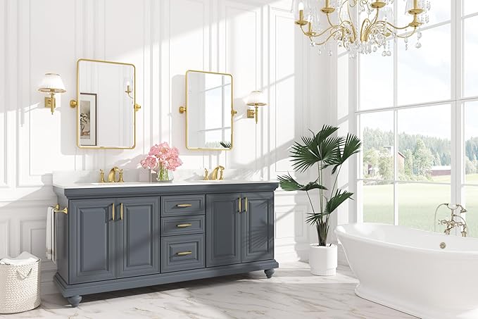 Keonjinn Brushed Gold Pivot Mirror Bathroom, 20x30 in Tilt Mirror Bathroom - Image 2