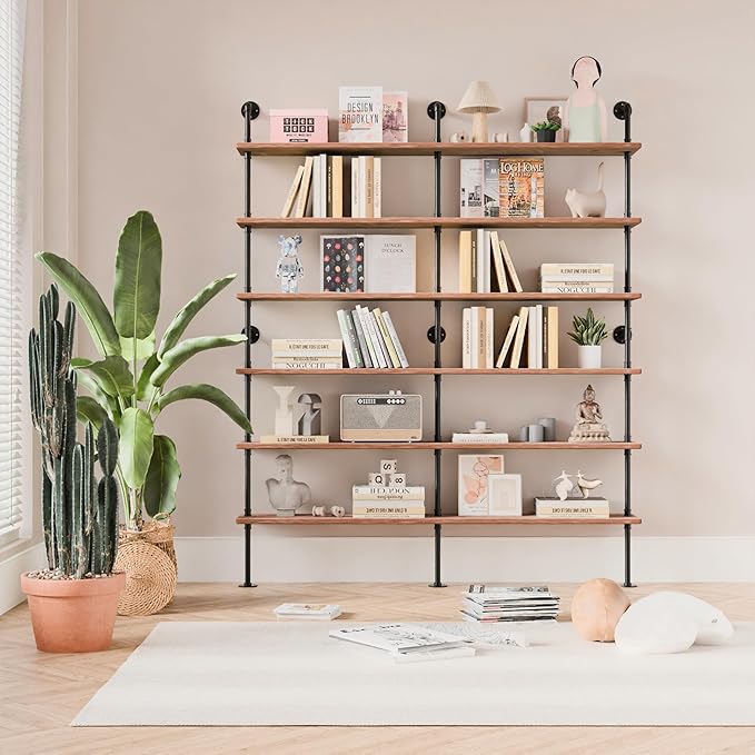 Industrial Ladder Shelf Bookcase, Wall Mounted Rustic Bookshelf, Retro Wood by ANYNICE