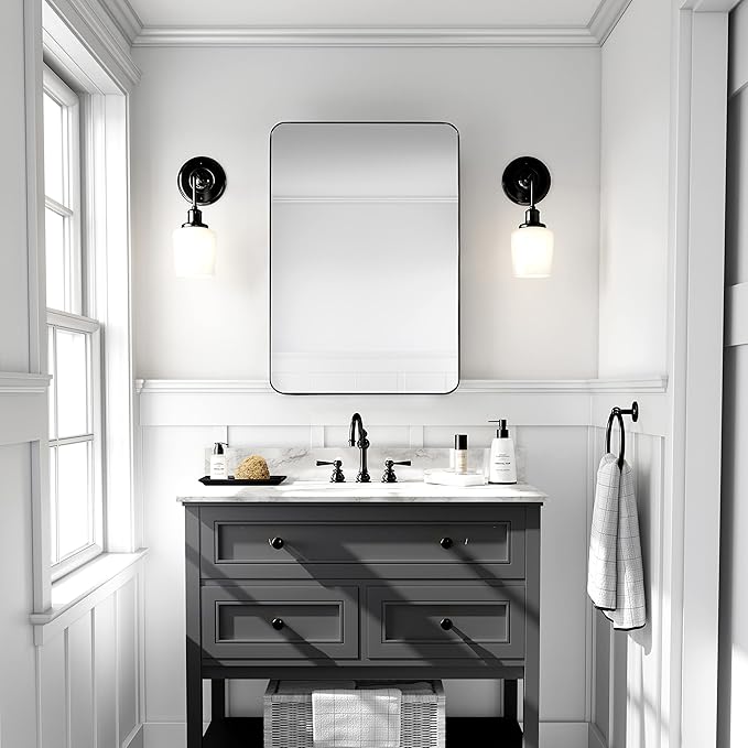 Black Bathroom Mirrors for Over Sink, 24 x 36 Inch Rounded Corner Rectangle - Image 2