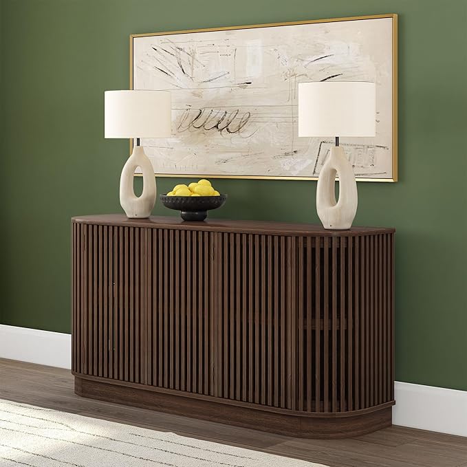 Plank+Beam Contour Wood TV Stand, Three Door Solid Wood Entertainment Console by PlankBeam