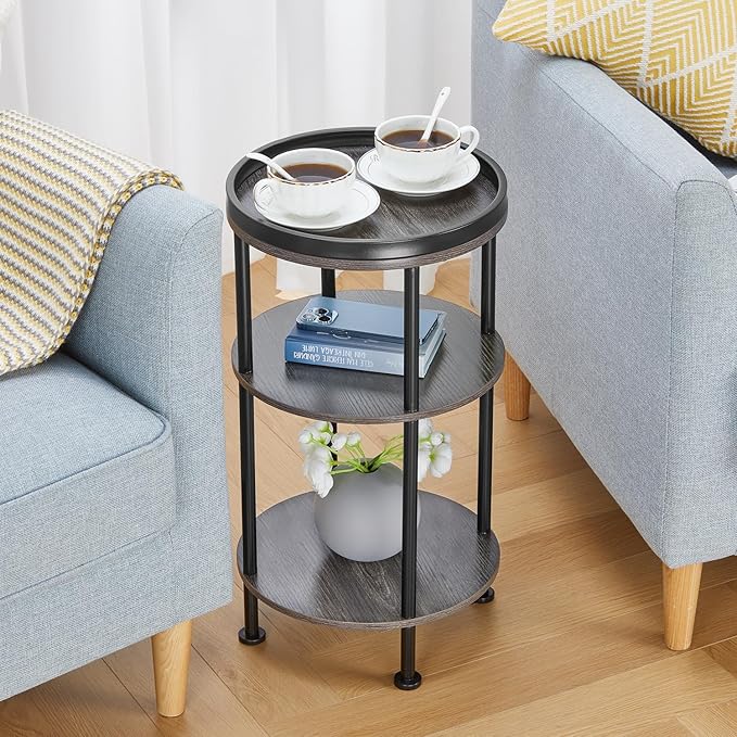 Small Round Side Table for Small Spaces, 3-Tier Round Accent Table Slim Side - Image 2