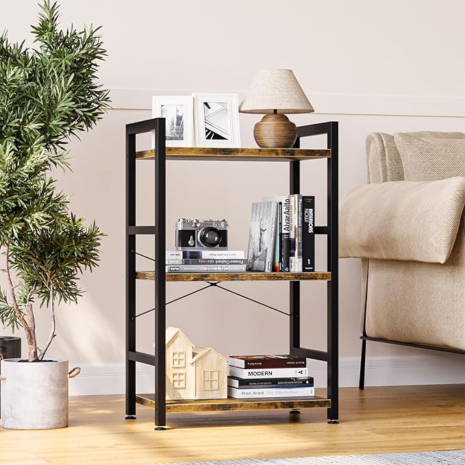 NUMENN 3 Tier Slim Bookshelf, Bookcase Shelf Storage Organizer, Modern Book - Image 2