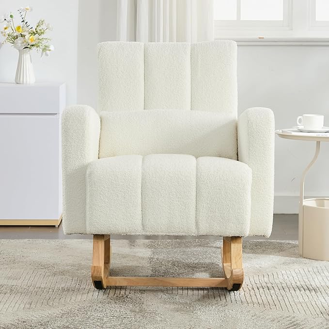 Christopher Knight Home Mapo Wooden Rocking Chair Indoor, Teddy Upholstered - Image 4