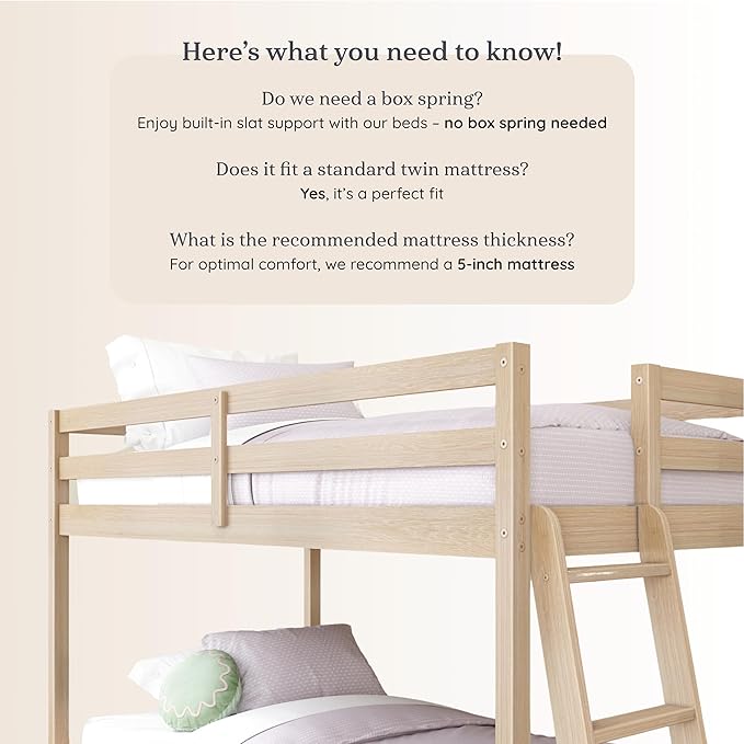 Grain & Grove Bear Twin Over Twin Bunk Bed, Low Bunk Bed Frame - Image 5