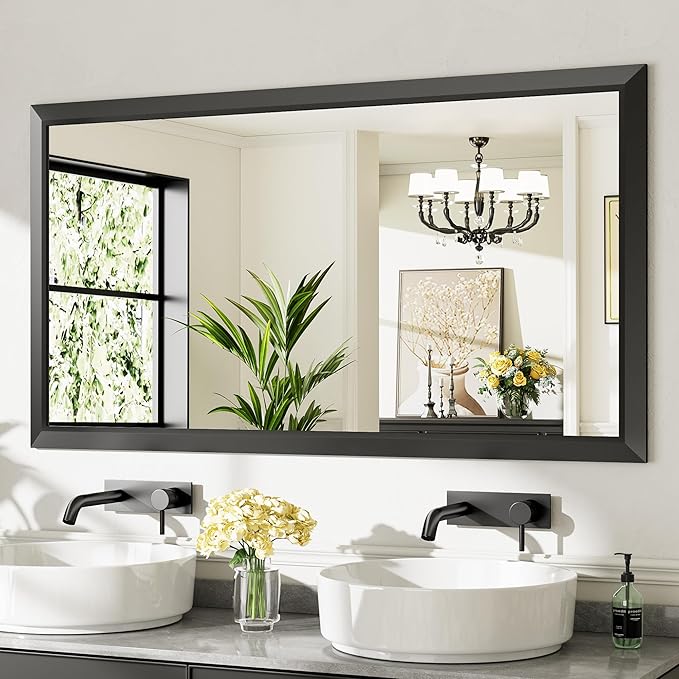 55x30 Inch Black Bathroom Mirror by Briivuemodernmirrors