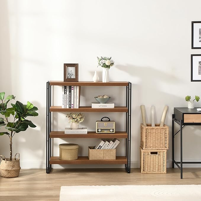 4 Tier Bookshelf Rustic Industrial Bookcase - Image 2