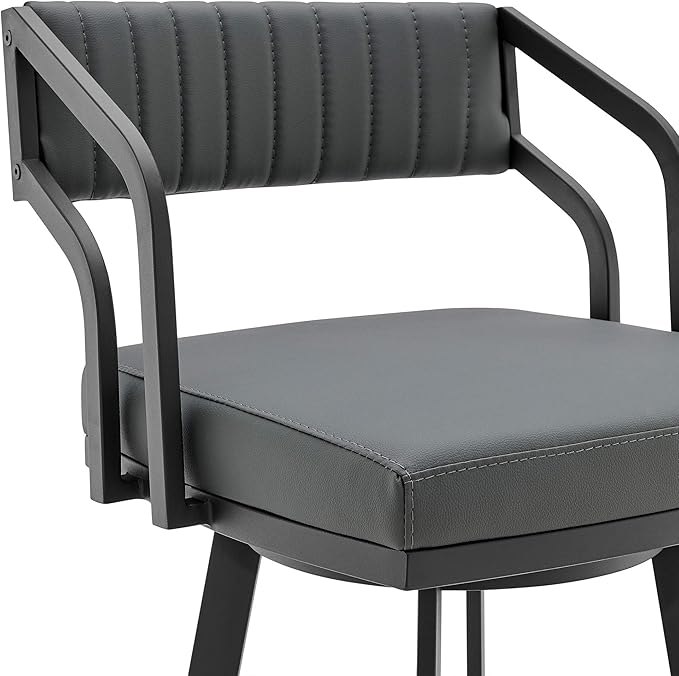 Armen Living Scranton Modern 26" Seat Height Gray Faux Leather and Black Steel - Image 6