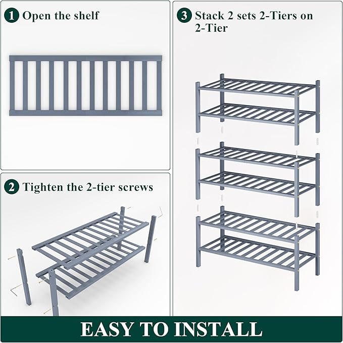 Smiry Shoe Rack, 6 Tier Thick Bamboo Shoe Organizer, Stackable Free Standing - Image 5