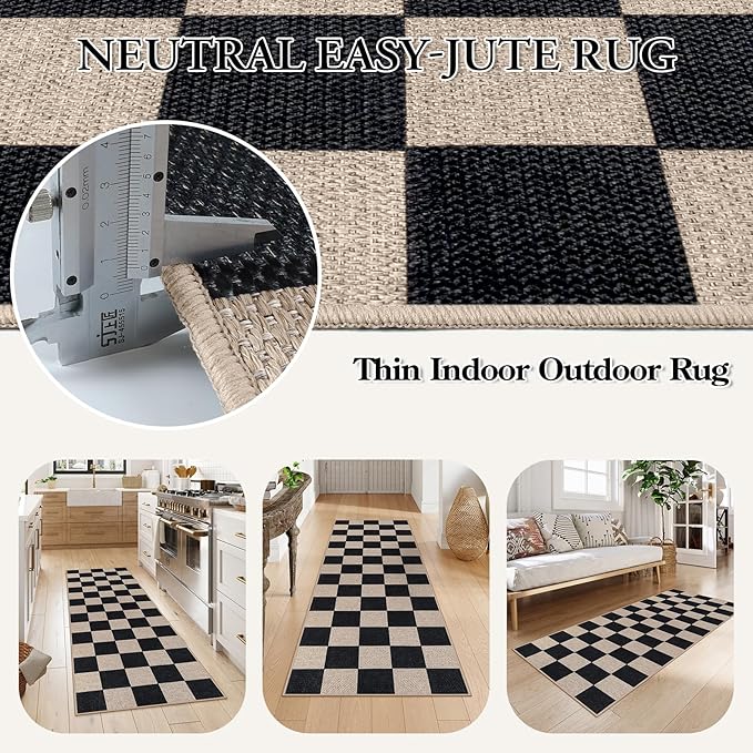 Lahome Checkered Easy Jute Runner Rug, 2x6 Kitchen Runner Rug Non Slip Washable - Image 5