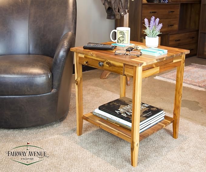 2-Tier Solid Acacia End Table w/Drawer - Image 4