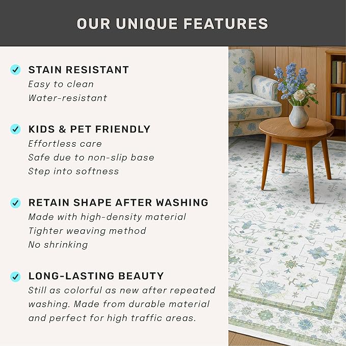 Blue and Green Washable Rugs 3x6 - Image 7