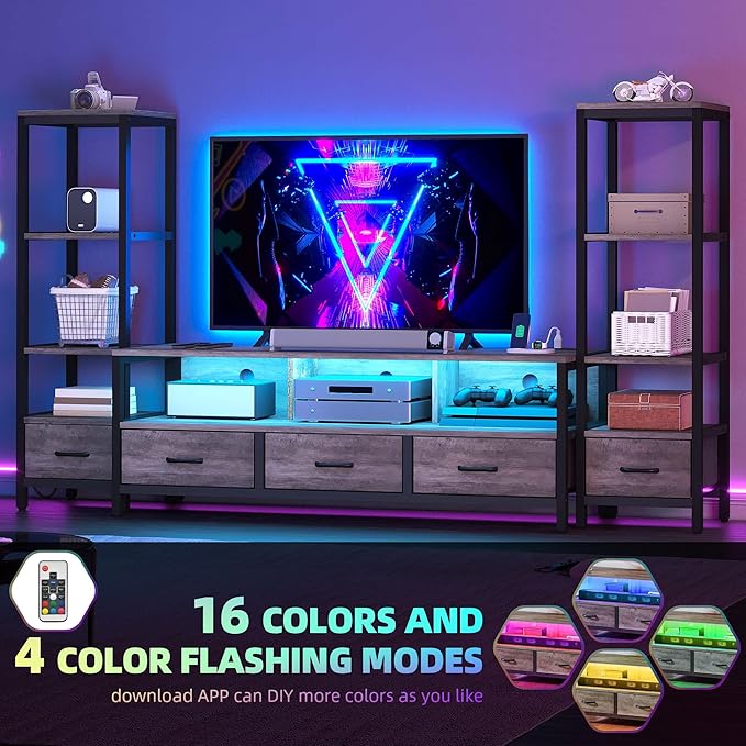 DWVO Entertainment Center with Bookshelves, LED TV Stand - Image 6