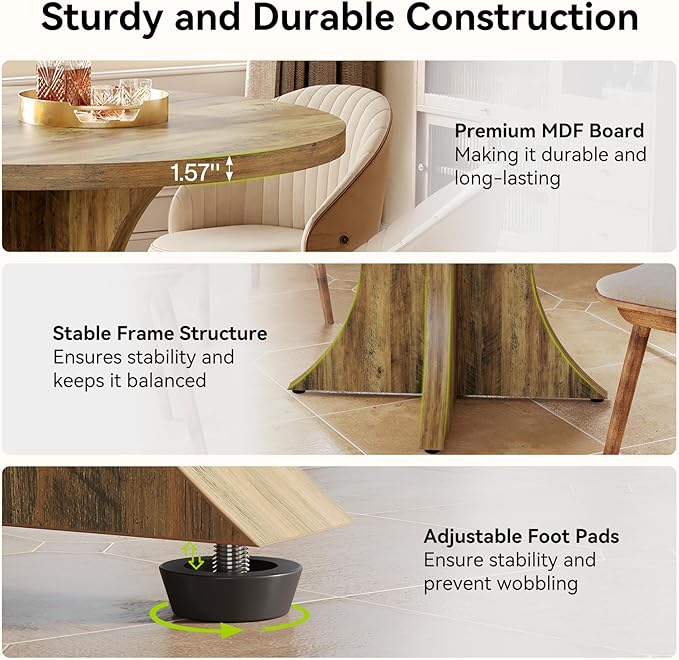 LITTLE TREE Round Dining Table for 4-6, 47.24 Inches Farmhouse Wooden Kitchen - Image 8