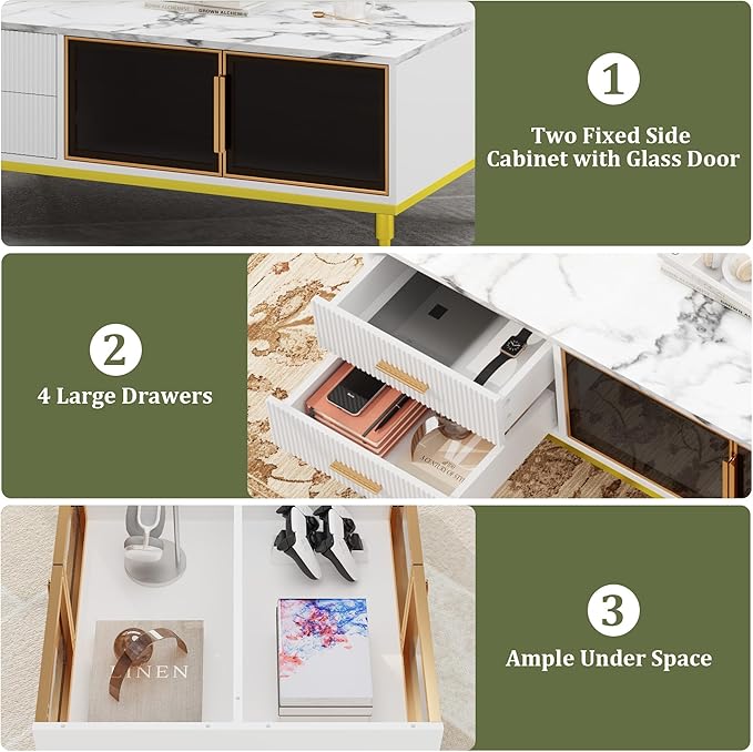 GAOMON Coffee Table for Living Room, Faux Marble Coffee Table - Image 6
