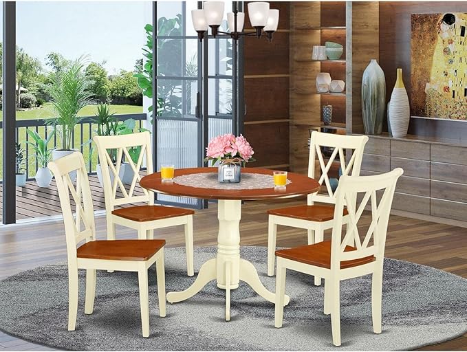 East West Furniture DLCL5-BMK-W 5 Piece Dining Room Table Set Includes a Round - Image 7