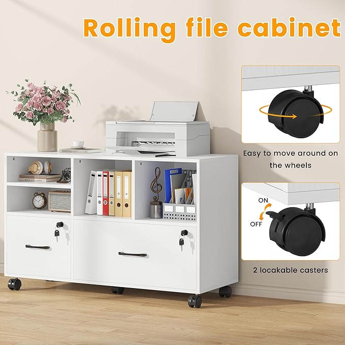 2 Drawer Wood Mobile Large Lateral File Cabinet - Image 5