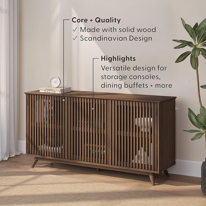 Plank+Beam Mid-Century Modern Wood TV Stand, Three Door Solid Wood - Image 4