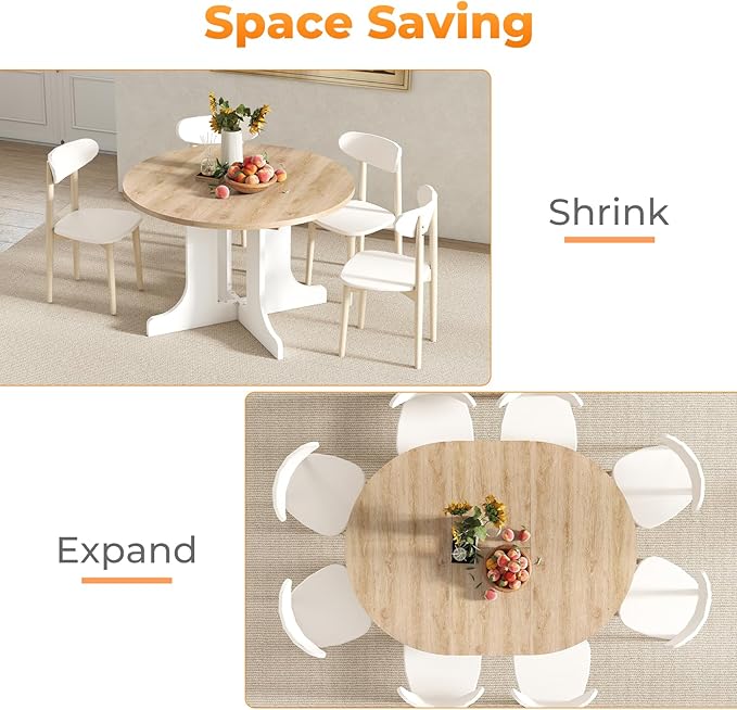 43"-59" Expandable Round Dining Table, Extendable Dining Room Table - Image 3