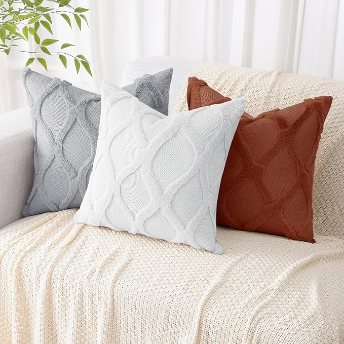 decorUhome Throw Pillow Covers 22x22 Inch Set of 2, Soft Plush Faux Fur Wool - Image 5