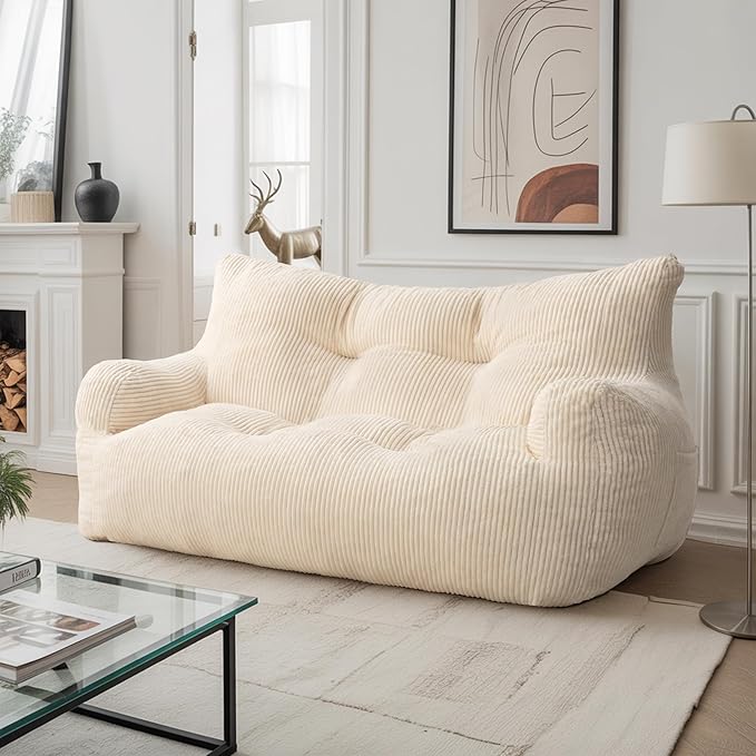 Pamapic Bean Bag Chair, 2 Seat Loveseat Sofa, Ultra Soft Dutch Velvet, Fluffy by Pamapic
