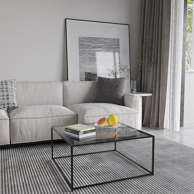 Glass Coffee Tables for Living Room Square Modern Center Table for Small Space - Image 7