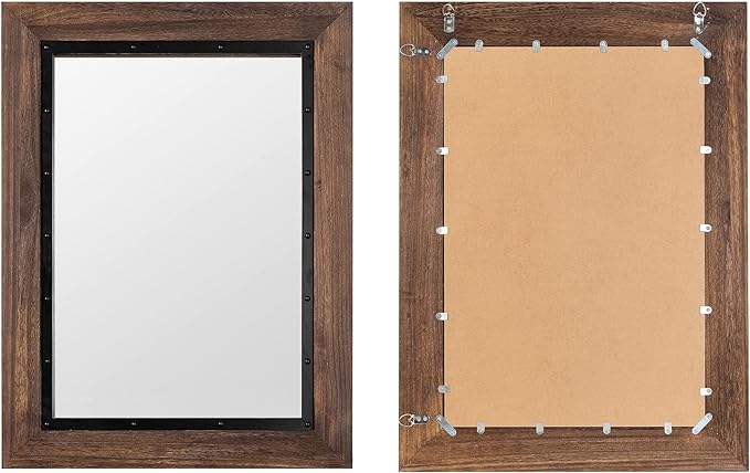 YOSHOOT Rustic Wooden Framed Wall Mirror, Natural Wood and Iron Bathroom Vanity - Image 4