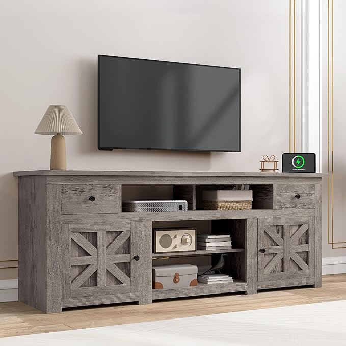 DWVO Farmhouse TV Stand for 75/80 Inches TVs, Entertainment Centers Furniture by DWVO