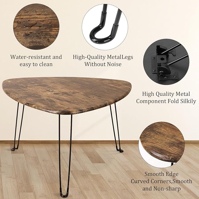 Folding Coffee Table Triangle Designs Oval Coffee Tables Mid Century Wooden - Image 6
