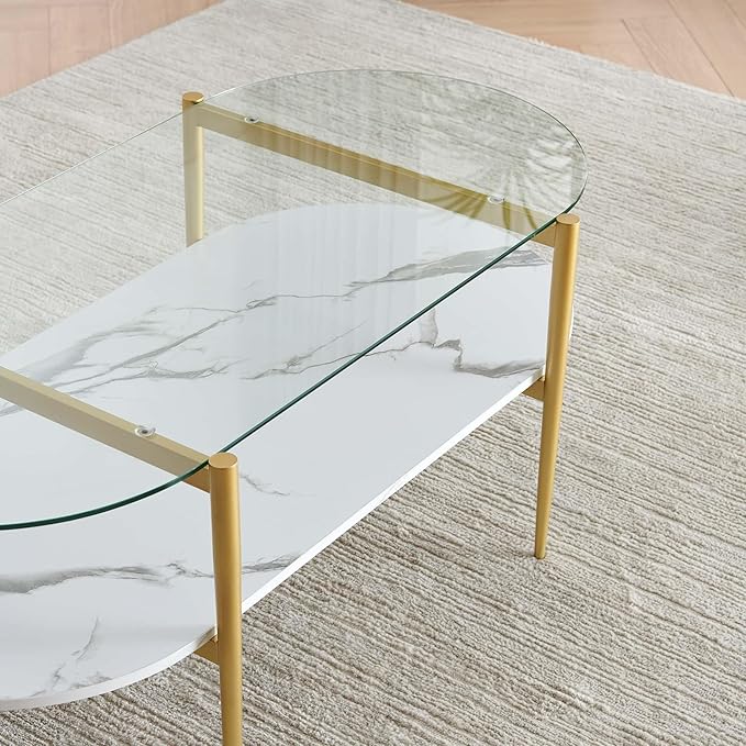 Oval Coffee Table, Mid-Century Modern Design, L41 x W21 x H17 inch, - Image 7