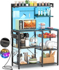 Aheaplus Bakers Rack with Power Outlet and LED Light Strings, Microwave Oven by Aheaplus