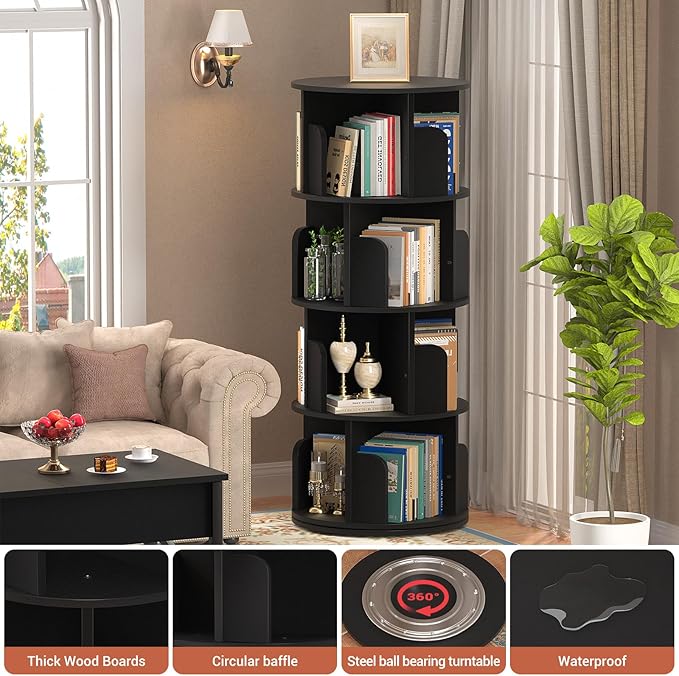 Rotating Bookshelf, Wood Corner Bookshelf, 360 Display Spinning Bookcase - Image 4