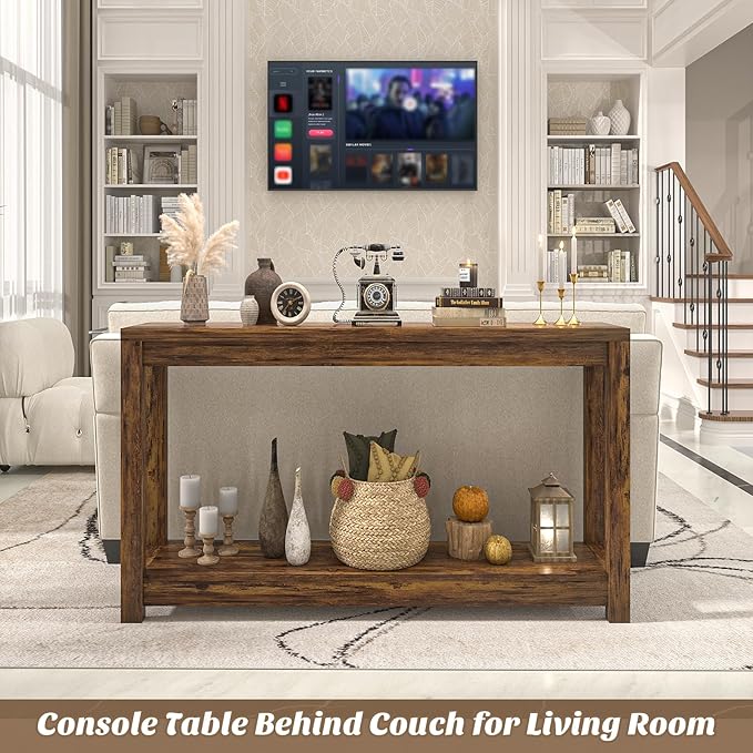 47" Farmhouse Wood Entryway Table Narrow Console Table - Image 6