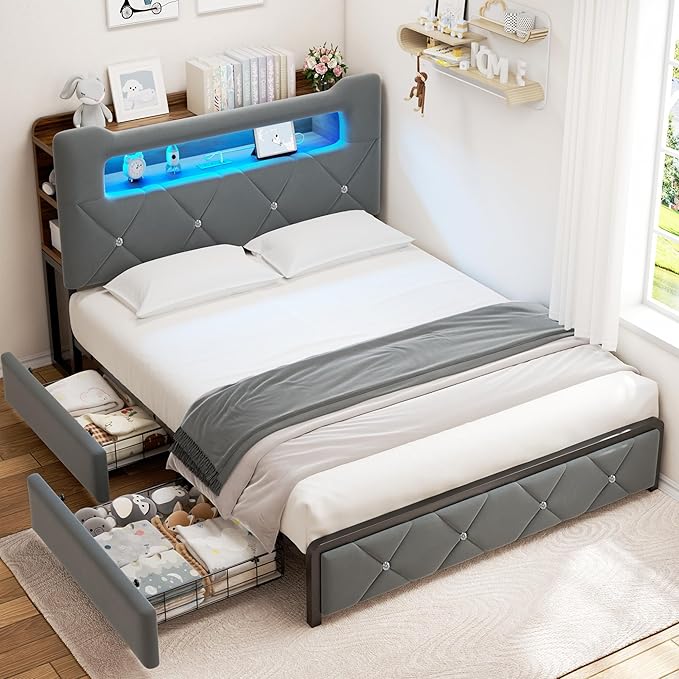 Queen Upholstered LED Bed Frame - Image 3