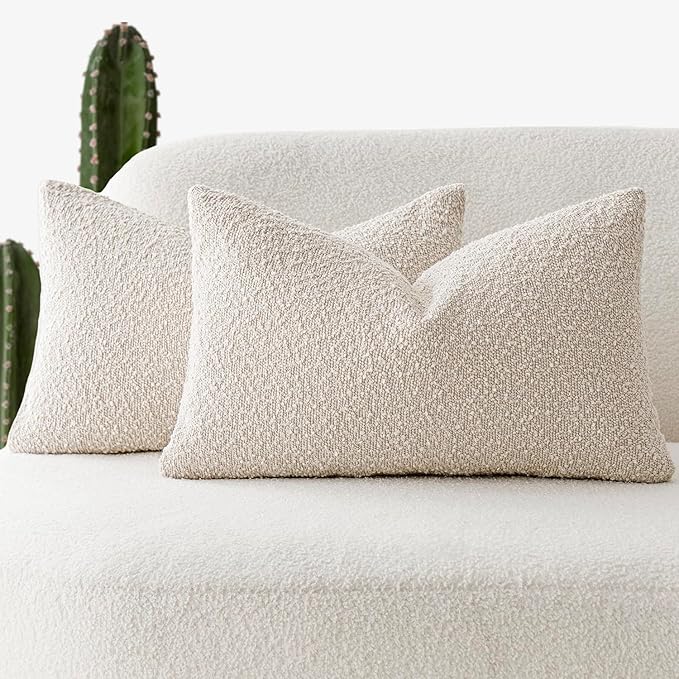 Foindtower Pack of 2 Textured Boucle Throw Pillow Covers Accent Solid Lumbar by Foindtower