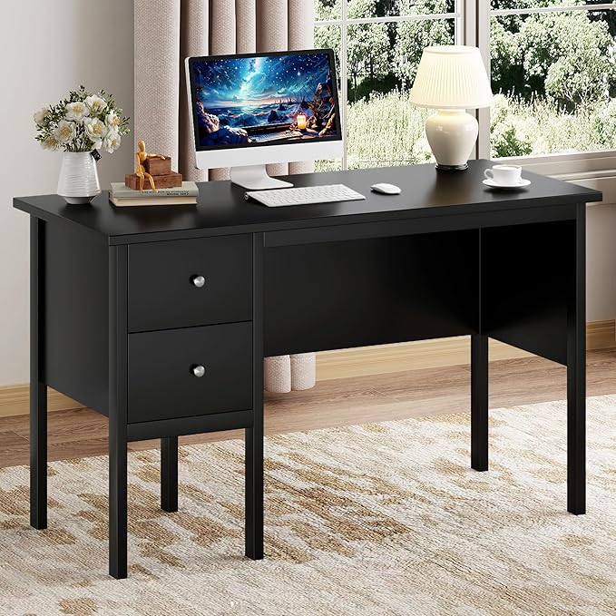 BHG Computer Desk with Drawers, Modern White Home Office Desk with Storage by BHG