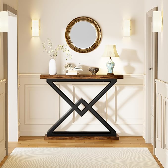 JUSTOGO 39.4" Console Table, Industrial Entryway Table Triangle Design - Image 5