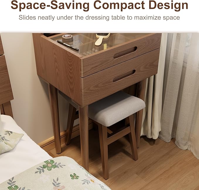 Solid Wood Small Vanity Stool, Compact Makeup Chair - Image 8