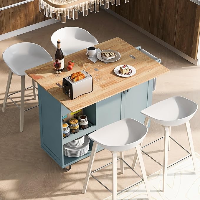 49" Kitchen Island with Foldable Counter Top, Kitchen Storage Cart W/Slide-Out - Image 8