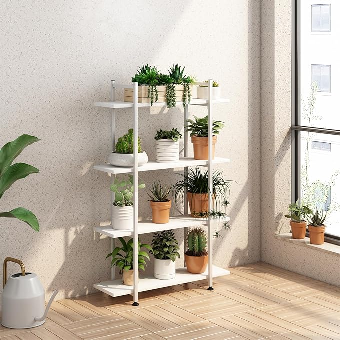 Bookshelf 4 Tiers White Wooden Storage Shelf, Modern Open Display Storage - Image 8
