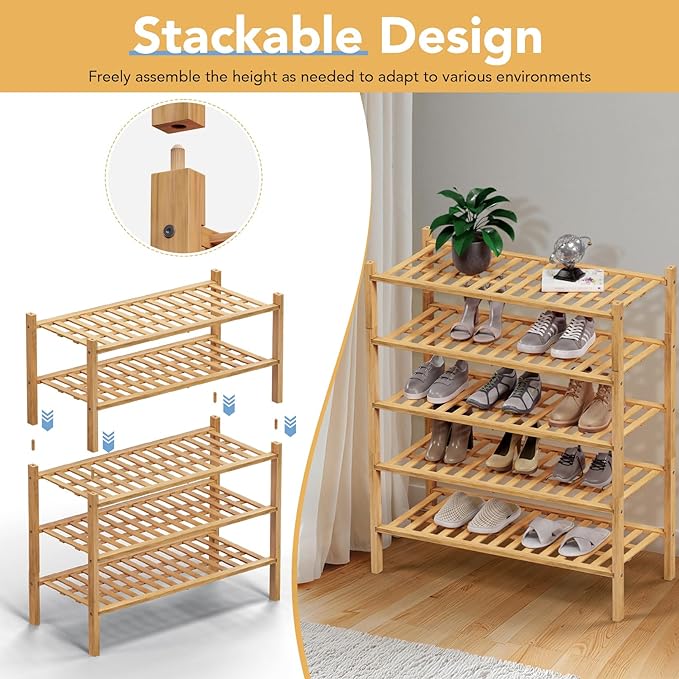 Haddockway 4 Tier Bamboo Shoe Rack Storage Organizer, Small Space 27"x11"x26" - Image 6