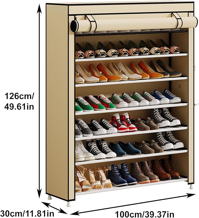 Calmootey 7 Tier Shoe Rack Organizer to Hold 35 Pairs, Portable Shoe Shelf - Image 3