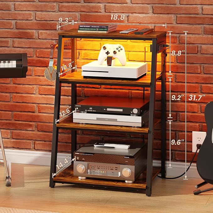 4-Tier AV Media Stand with Power Strips, Heavy Duty Stereo Cabinet Stand with - Image 7