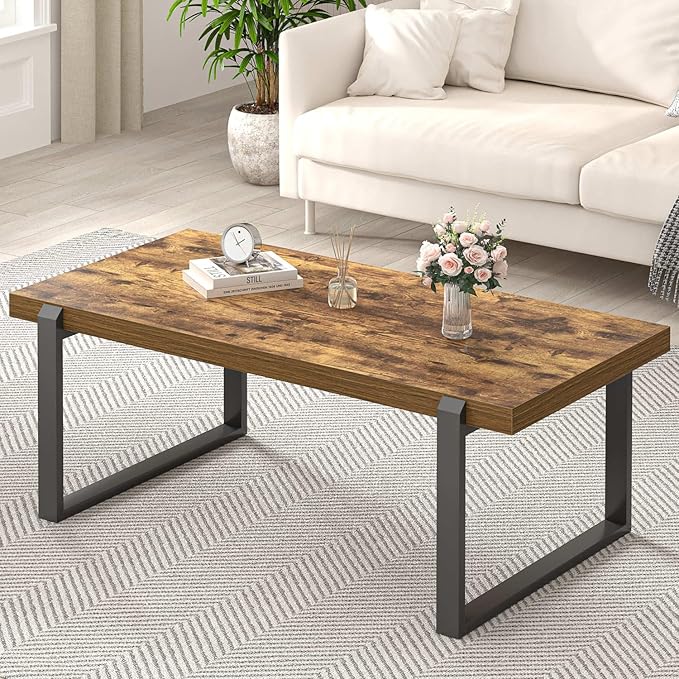 EXCEFUR Modern Coffee Table, Industrial Wood and Metal Center Table, Cocktail by EXCEFUR