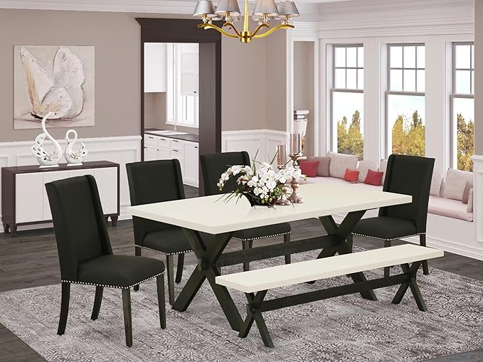 East West Furniture X627FL624-6 6 Piece Dining Room Set Contains a Rectangle - Image 2