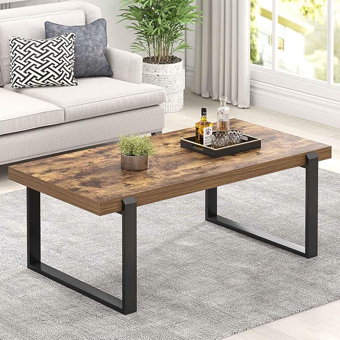 FOLUBAN Coffee Table, Modern Rustic Wood and Metal Center Table, Industrial by FOLUBAN