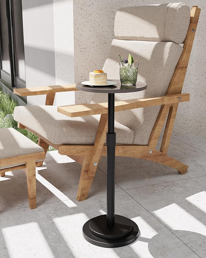 Height Adjustable Drink Table, Vintage Round Indoor Metal Plant Stand, - Image 4
